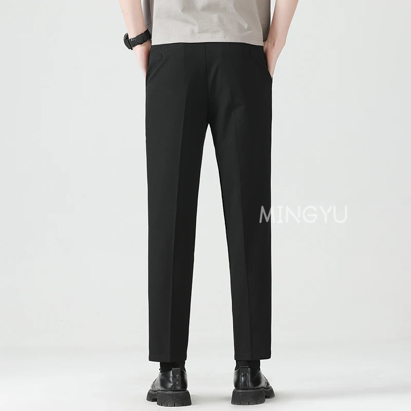 High Quality Lyocell Blend Summer Ankle Length Pants Men Business Elastic Waist Formal Suit Korean Social Work Trousers Male 40 250724