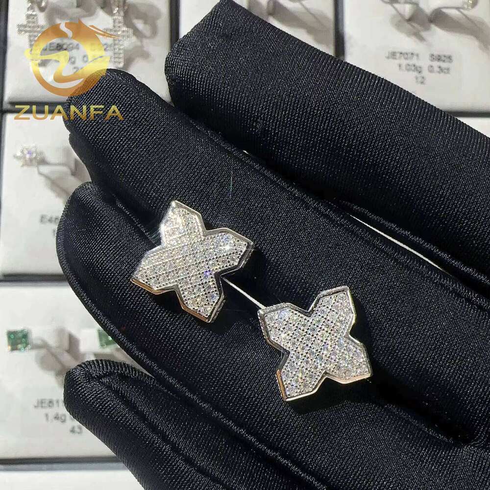 New Arrival Pass Dia Tester X Shape Hip Hop Moissanite Stud Earring Sterling Sier Earrings Screw Back for Men