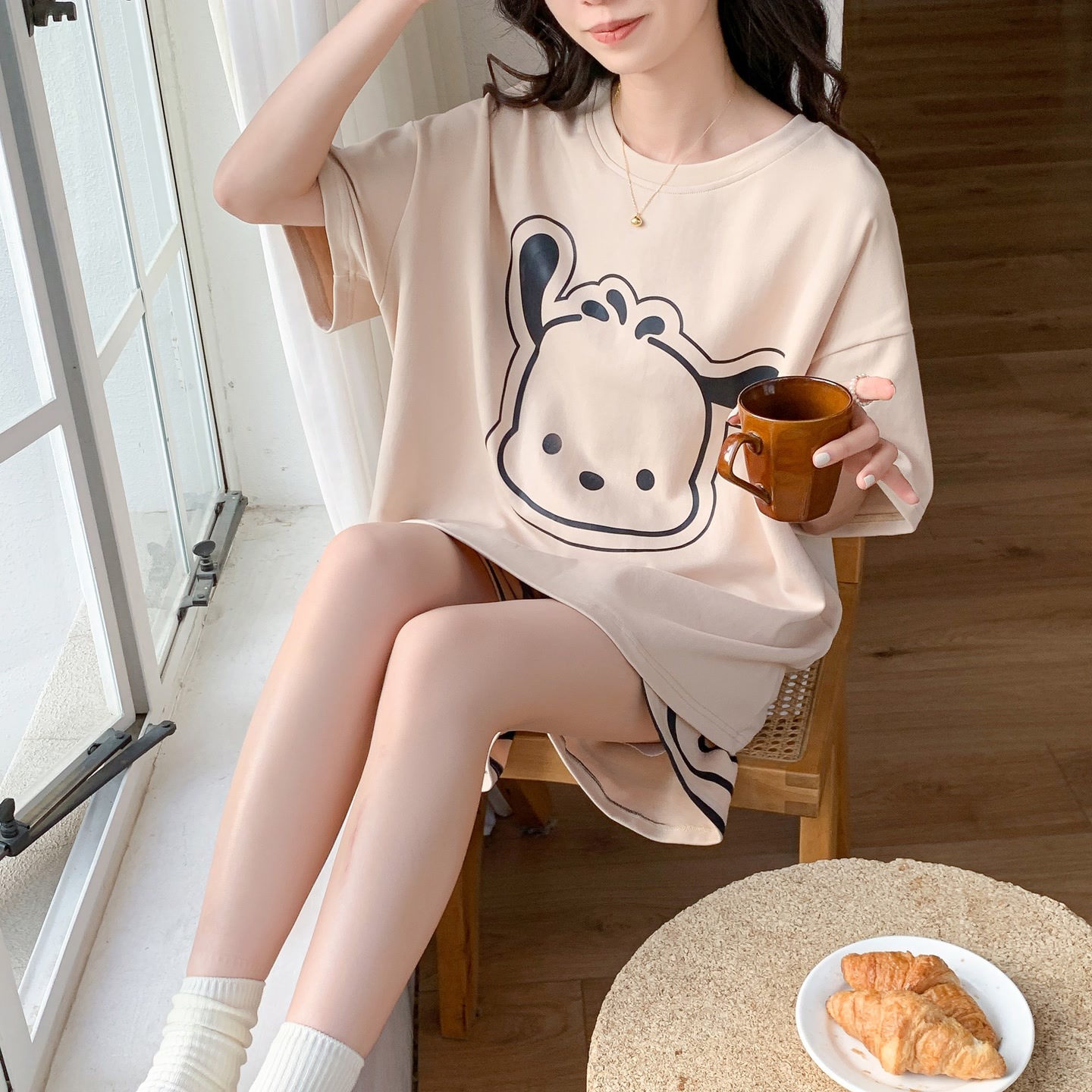 B994-Summer women's pajamas thin short sleeve large size cute cartoon two-piece suit home clothes for girls