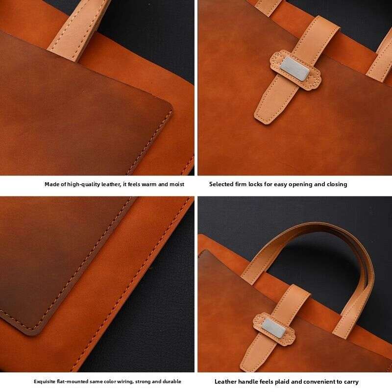 toteBag Shoulder bag ROSE NOIRE A4 Leather Handheld Document Folder File Bag Mulei Waterproof Data Business Briefcase