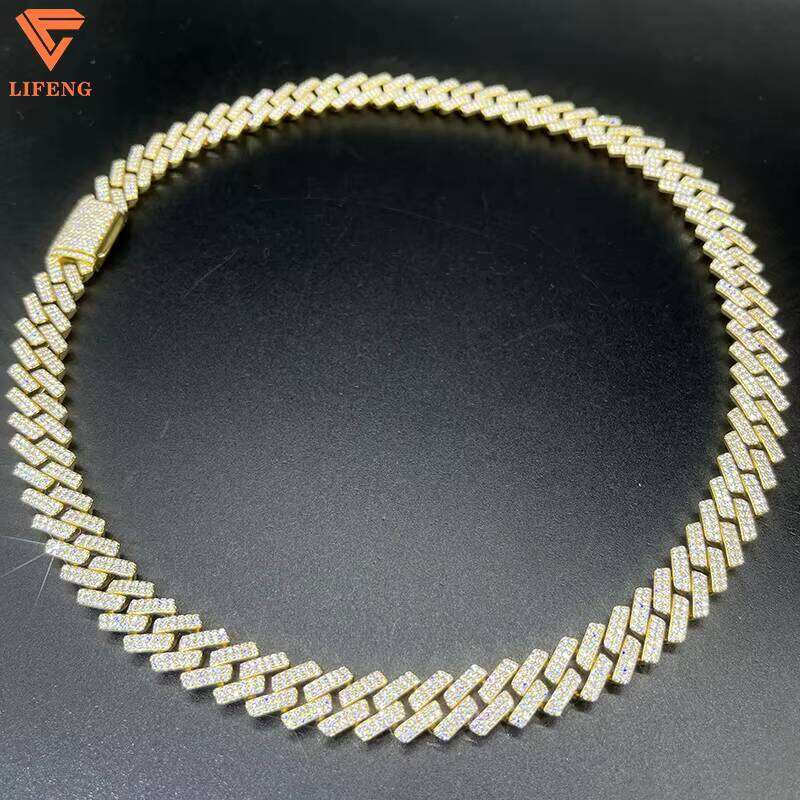 Sterling Sier Miami Link Gold Plated Vvs Dia Cuban Chain Moissanite Hip Hop Necklace