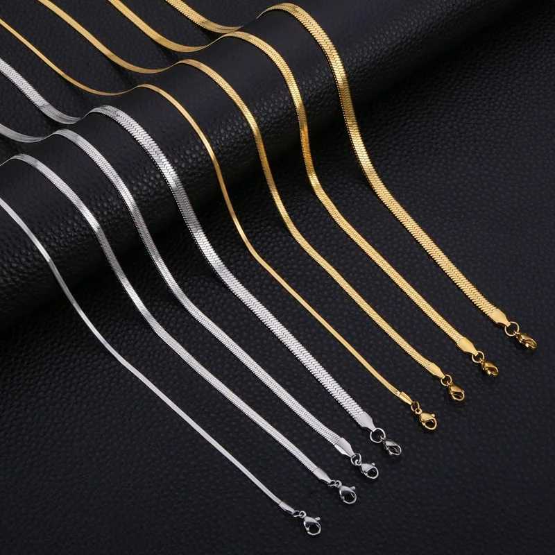 Hongtong Blade Chain Necklace for Women Men Fashion Stainless Steel Gold Color Silver Color 2/3/4/5MM 45/50/55/60CM Choker Gift XJ250708