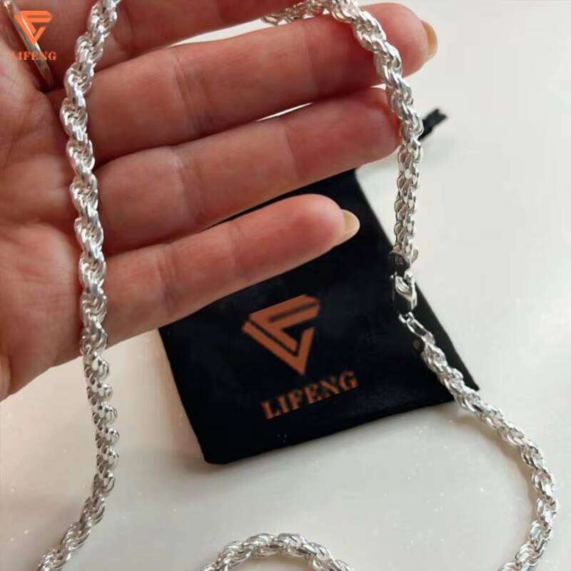 Gold Plated Rope 4mm 5mm Men Necklaces Women Chains S Sterling Sliver Plain Chain Necklace
