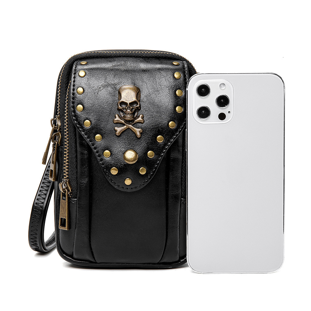 New Style Women's Single Shoulder Crossbody Textured Small Square Outdoor Travel Phone Bag with Rivets ddmymoon