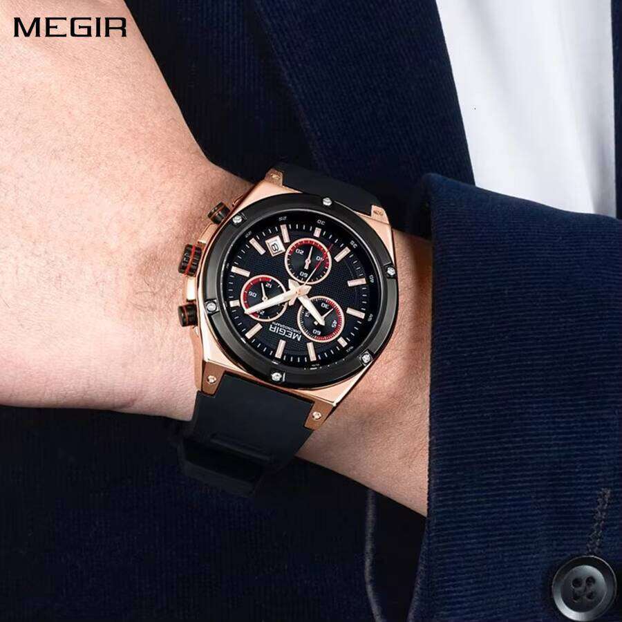 MEGIR Men's Sports Chronograph Watch - Silicone Strap, Waterproof, Luminous, 45mm - 2025 Spring Collection Watch