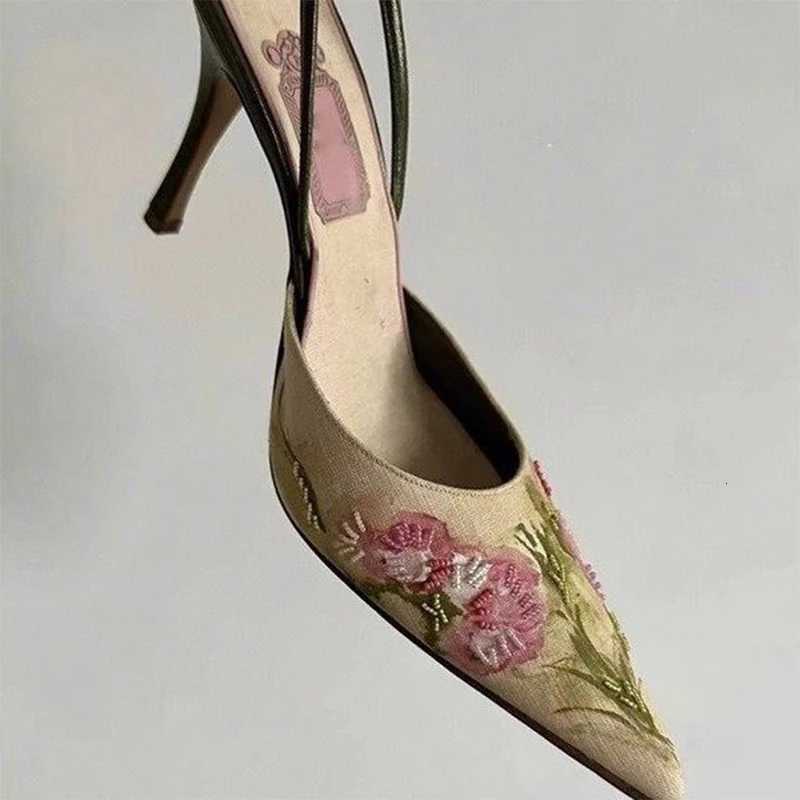 High Heels Women Sandals Flower Elegant Heeled Shoes Pointed Toe Women Slippers S2025 Summer New Pumps Luxury Womens Sandals XJ250728