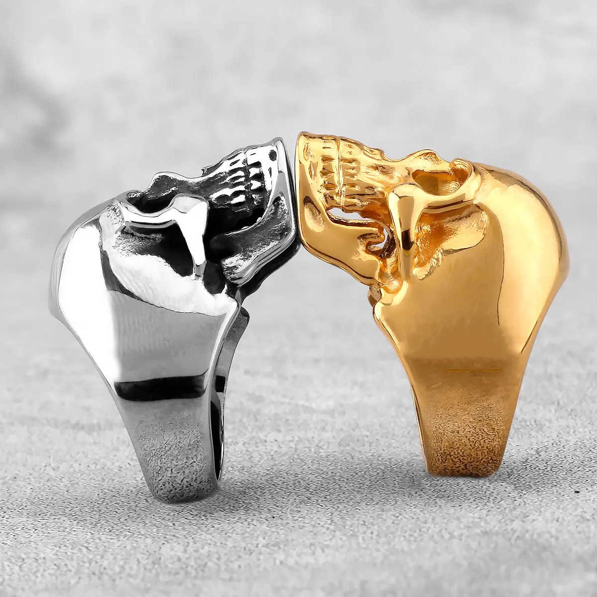 Gothic High Polish Skull Gold/Steel Color Rings for Men Stainless Steel Heavy Metal Skull Ring Punk Motorcyclist Jewelry Gifts 250723