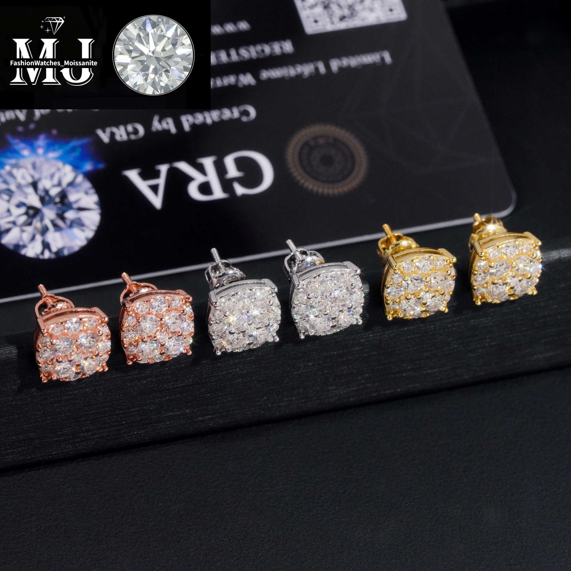 New Pass Tester GRA Certified Stocks VVS Dia Sterg Sier Hip Hop Jewelry Moissanite Stud Earrings For Men