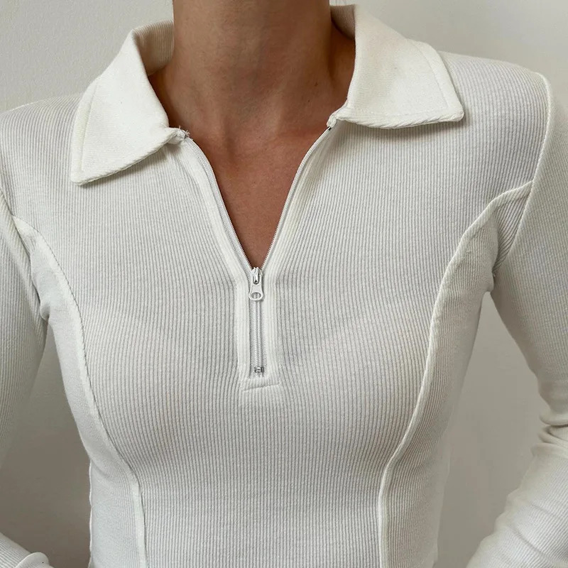 White Autumn Winter Tshirt Womens Long Sleeves Zippers Crop Top Casual Fashion T Shirt Female Streetwear Sexy Cropped Tops 250728