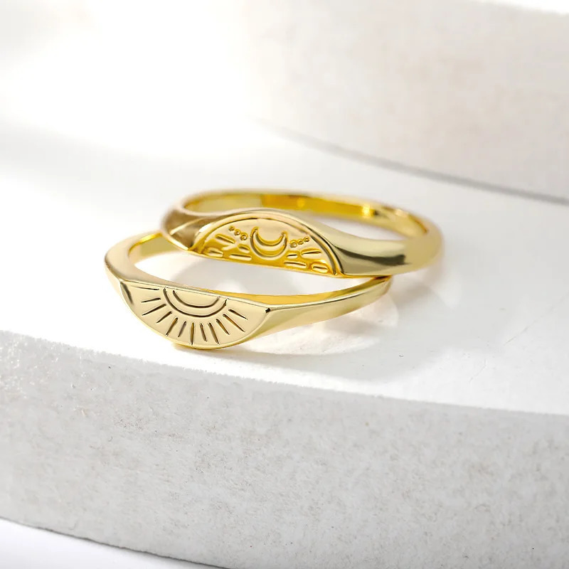 Vintage Moon Sun Rings Set For Women Stainless Steel Couple Ring Trend Wedding Y2k Jewelry Accessories anillos mujer 250723