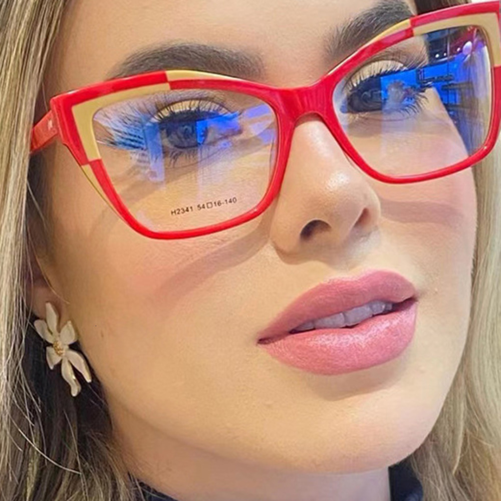 Color Block Cat Eye Non-Prescription Glasses Blue Light Blocking Style Eyeglass Frames for Women Personality Versatile Fashion Eyeglass Frames 250728