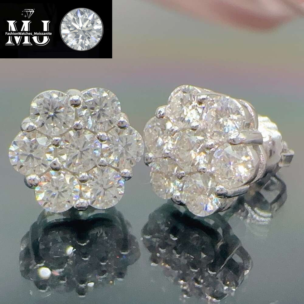 Iced out cluster lab dia screw back sier wer vvs moissanite stud earrings for men women