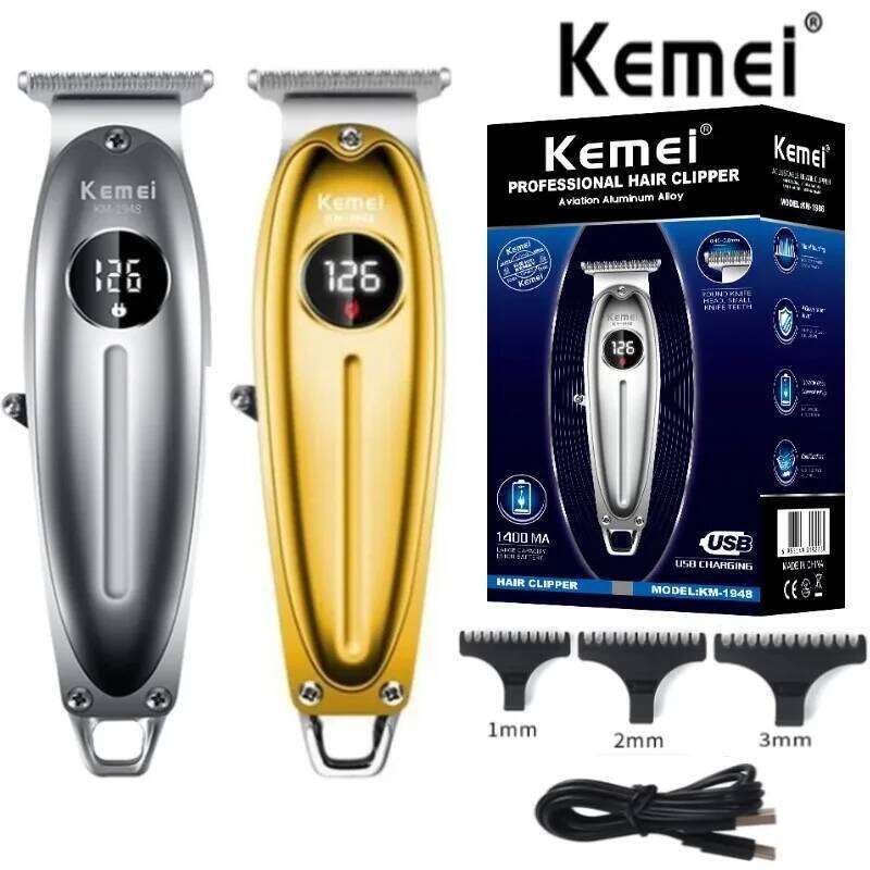 Kemei KM-1948 Golden Professional Trimmer LED Display Metal USB Charging Electric Men'S Hair Clipper