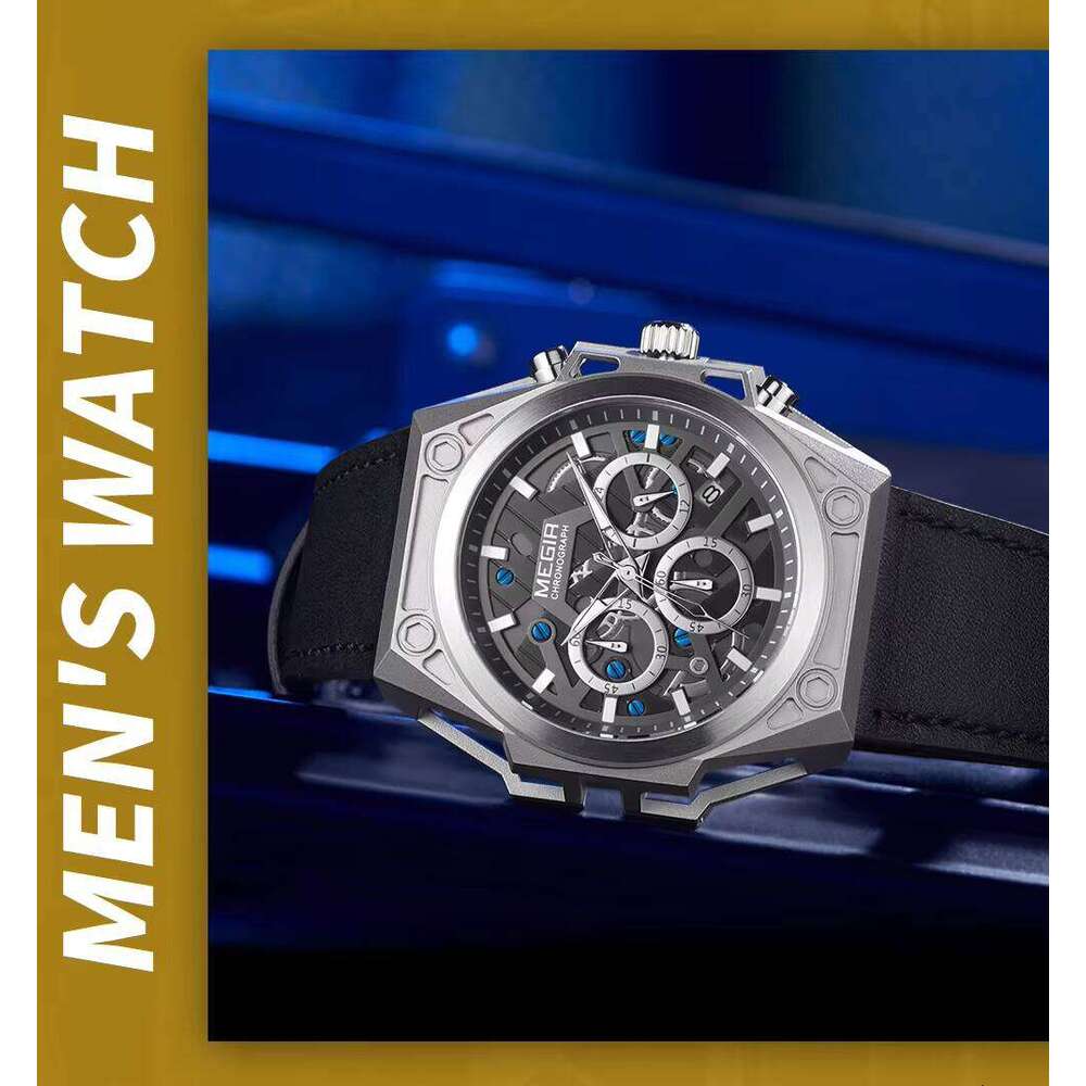 MEGIR Men's Skeleton Sports Watch - 47mm Silicone Strap, 50M Waterproof, Luminous - Bulk Wholesale