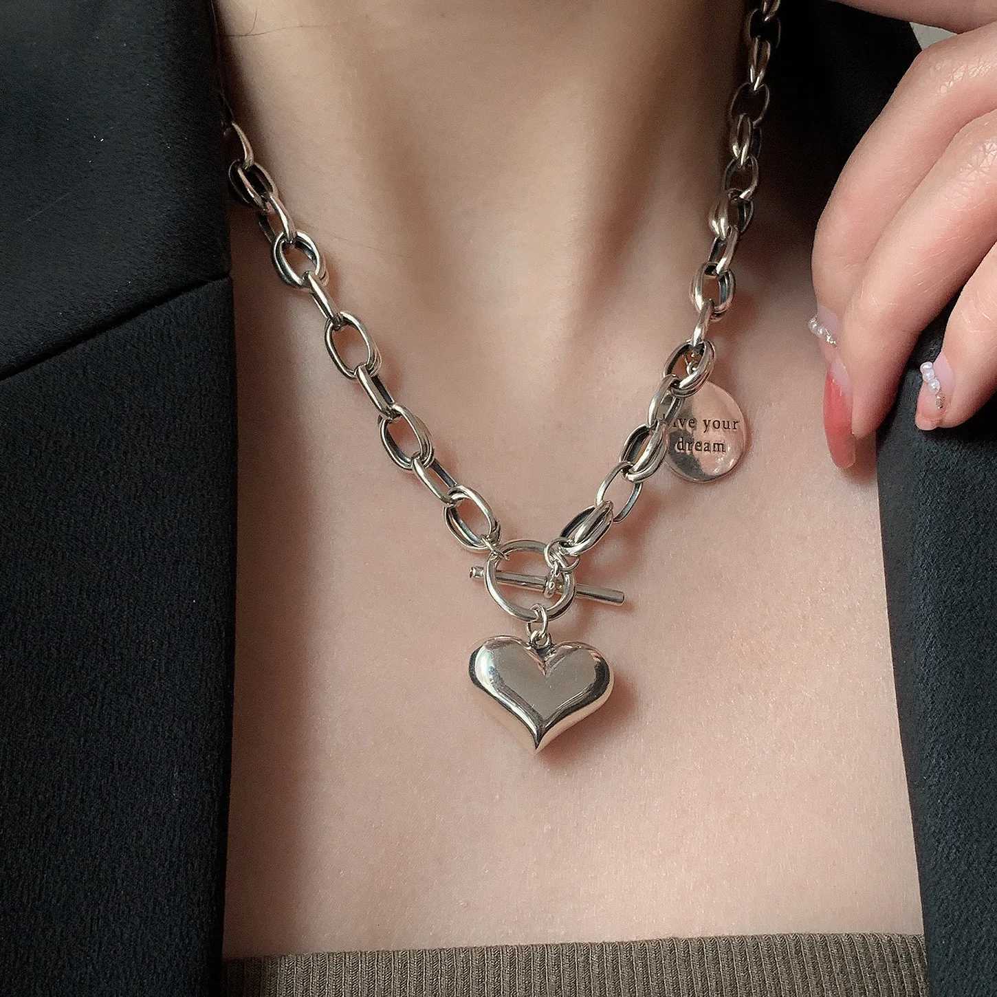 Sterling Silver Heart Necklace Geometric Punk Style for Women and Girls Perfect Jewelry Gift Z250910