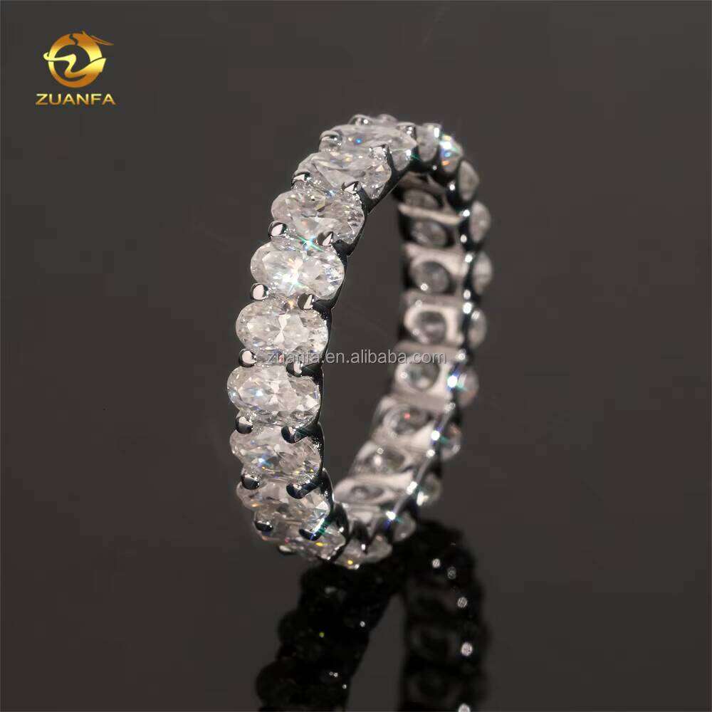 Drop Shipping Solid Sier Engagement White Gold Plated Bridal Jewelry FL Oval Moissanite Dia Eternity Band Ring