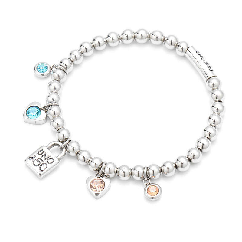 6mm Ball Round Tube Lock Head Engraved Oil Peach Heart Rhinestone U50 Stainless Steel Unisex Bracelet ddmypluto