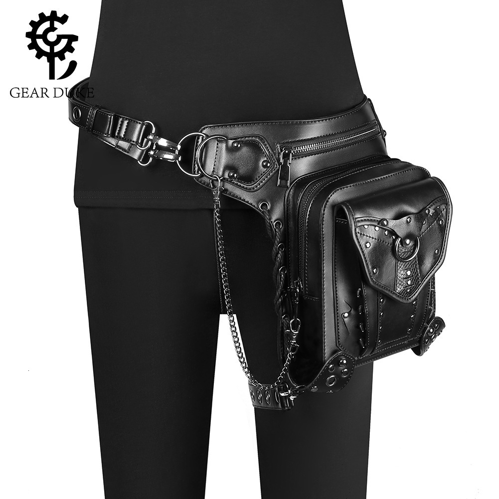 New Steampunk Texture Chain Motorcycle Women's Single Shoulder Crossbody Multi-Way Waist Bag ddmymoon