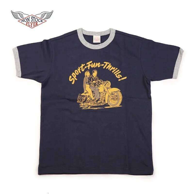 Designer Clothing 2025 Non Stock Rider Print T-Shirt Vintage Vibe Motorcycle Cotton Short Sleeve Tee Men