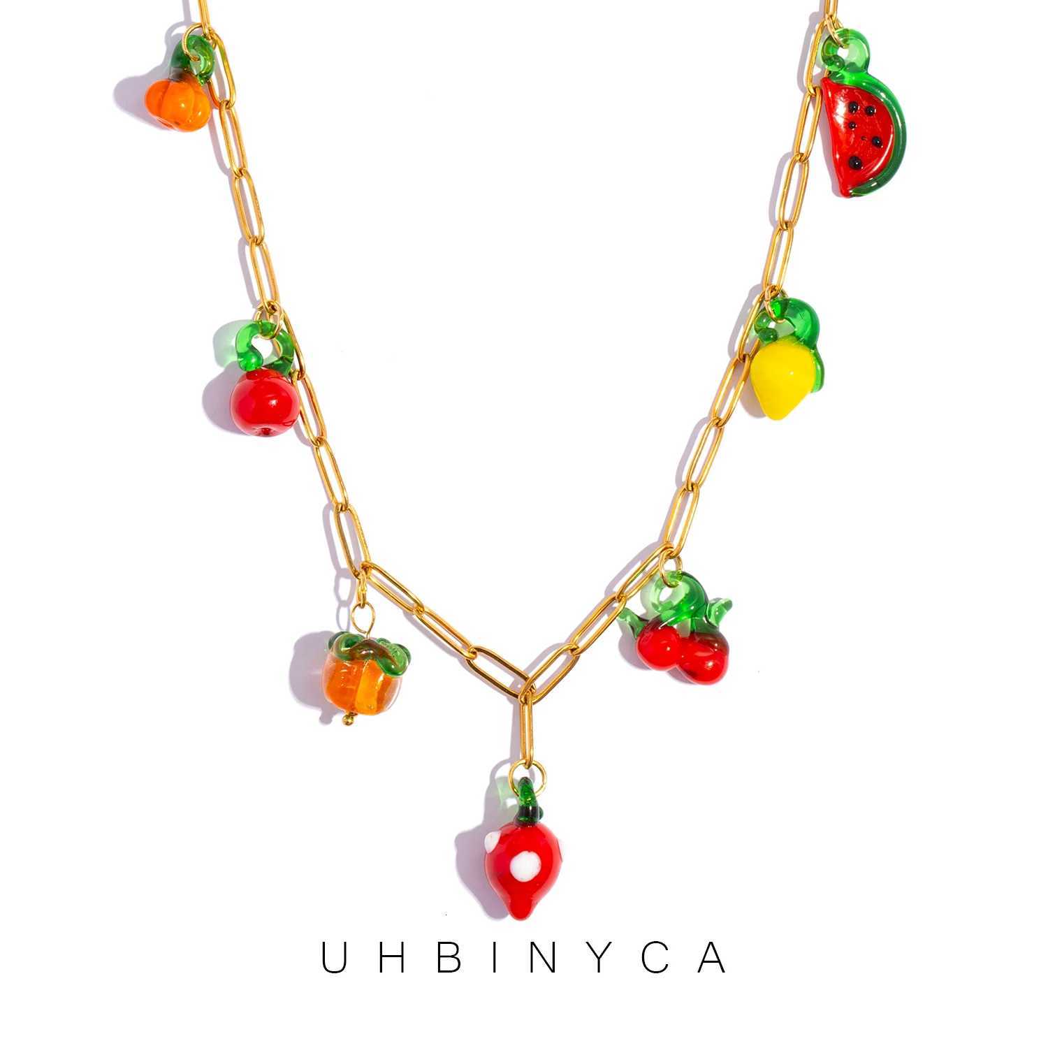 Colorful Fruit Charm Necklace for Women Stainless Steel Pendant Summer Beach Vacation Jewelry Z250910