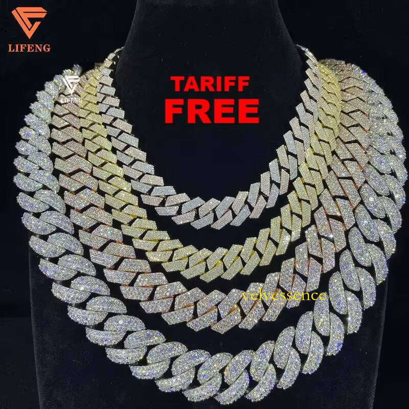 Hip Hop Jewelry Bling Sterling Sier Round Cut VVS Moissanite Iced Out Cuban Link Chain Necklace