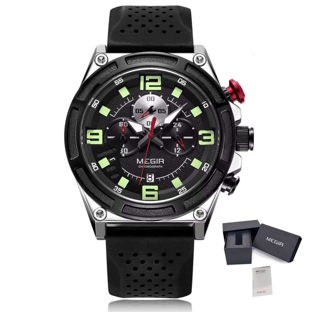 MEGIR Men's Sports Chronograph Watch - 47mm Silicone Strap, Waterproof, Luminous - Bulk Wholesale