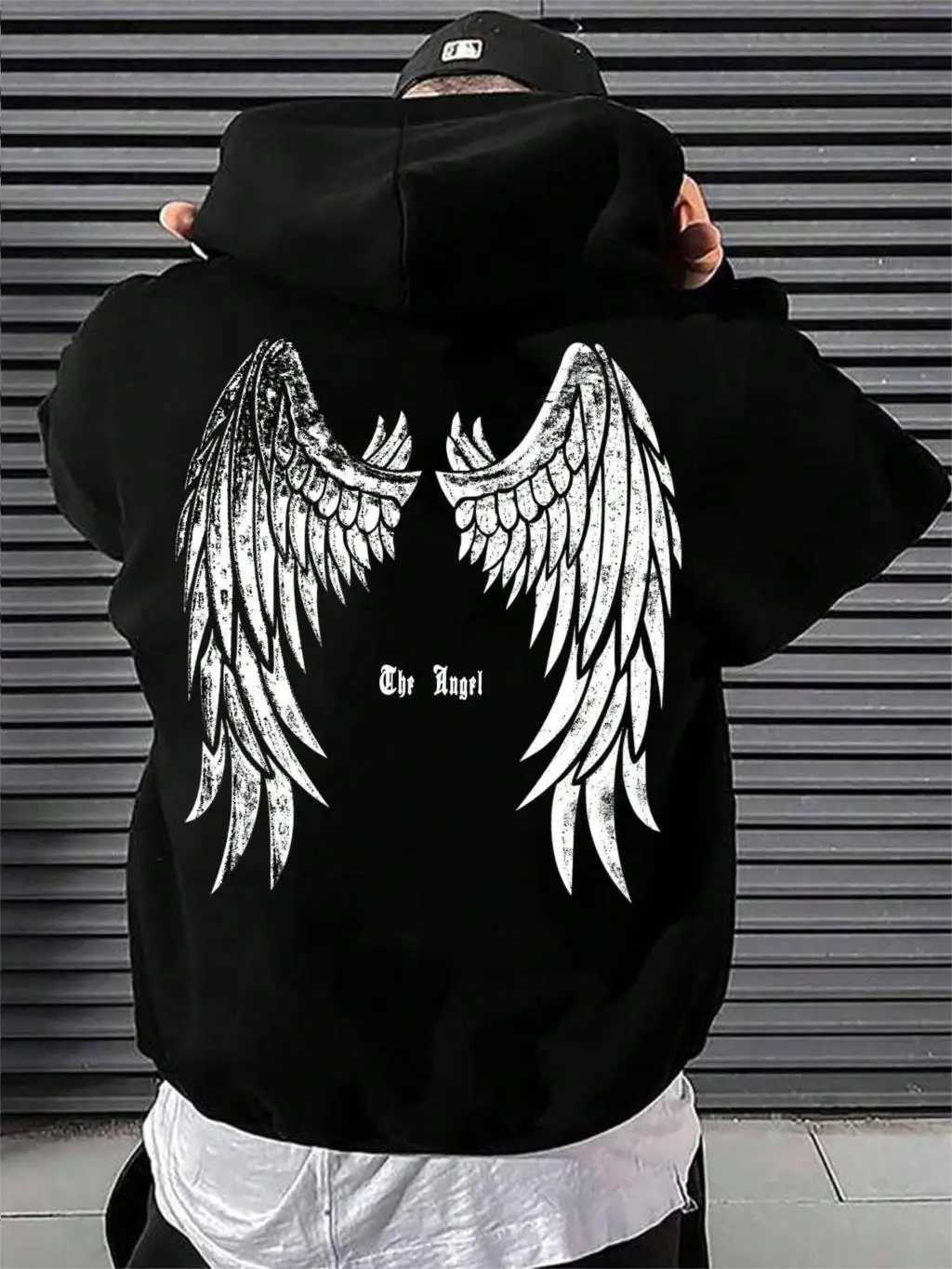 Angels Wings Printed Mens Hoodie O-Neck Full Match Loose Sweatshirt Fashion Wool Basic Daily Comfort Hoodie Autumn Clothing W250408