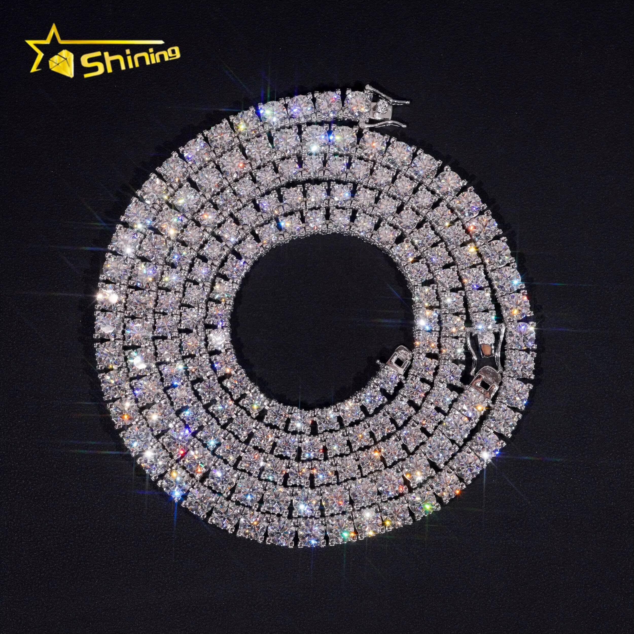 Hip Hop Luxury Classic Necklace 925 Silver 5mm 6.5mm Iced Out D Color VVS Moissanite Tennis Chain