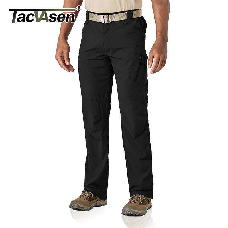 TACVASEN Summer Quick Dry Men Stretch Fabric Cargo Multi-Pockets Outdoor Trousers Lightweight Workout Hiking Pants
