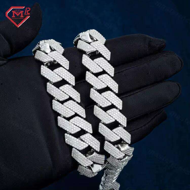 Hip Hop 4 Row 20mm Thick Necklace Sier Vvs Iced Moissanite Cuban Chain