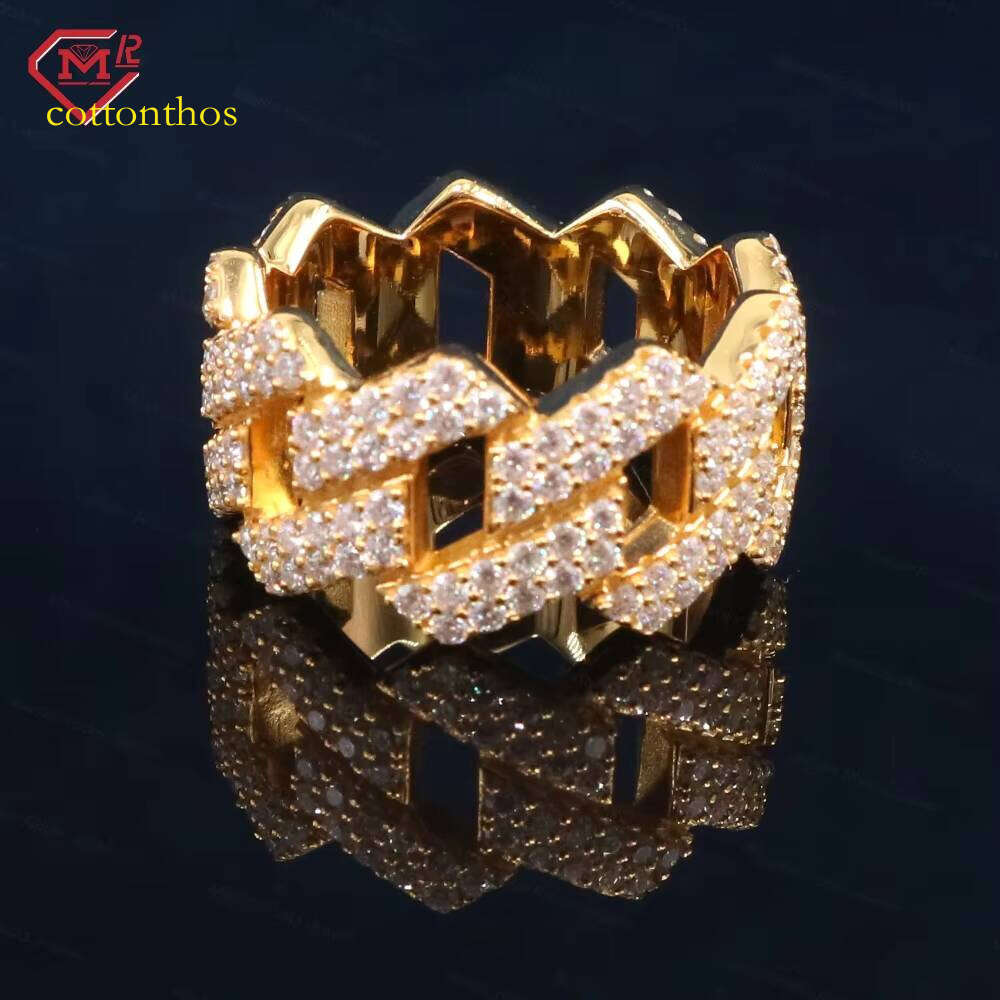 Rapper 2 Row Cuban Pure Silver VVS Iced Out Men's Hip Hop Silicon Stone Ring