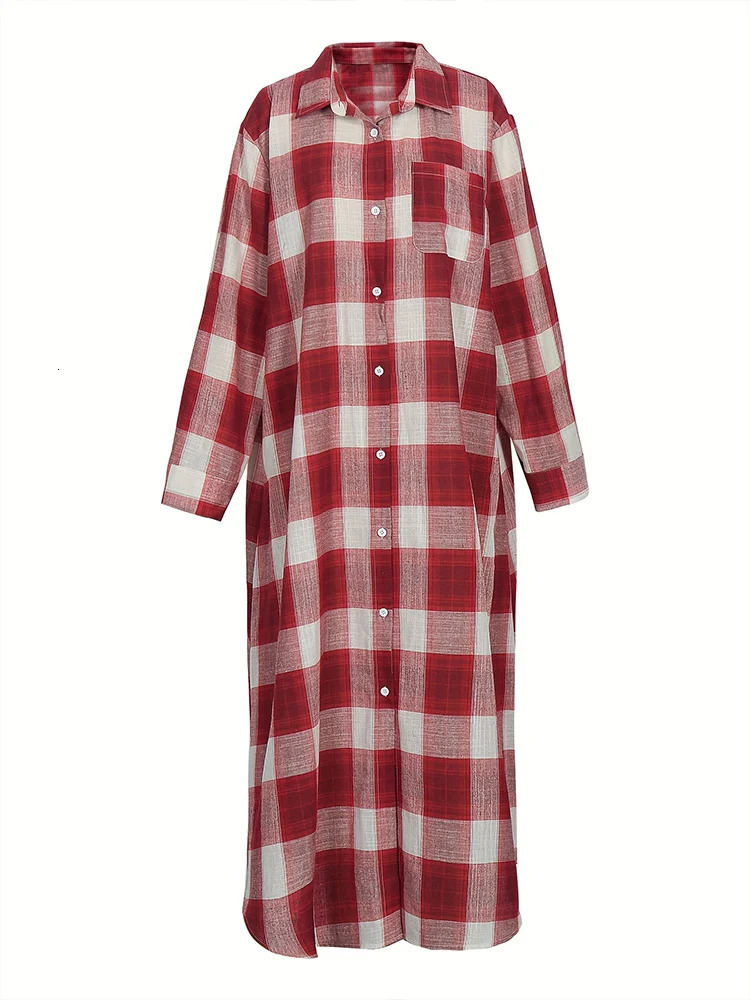 Summer Womens Loose Casual Shirt Dress Striped Plaid Long Sleeve Button Fashion Classic Plus Size 250728