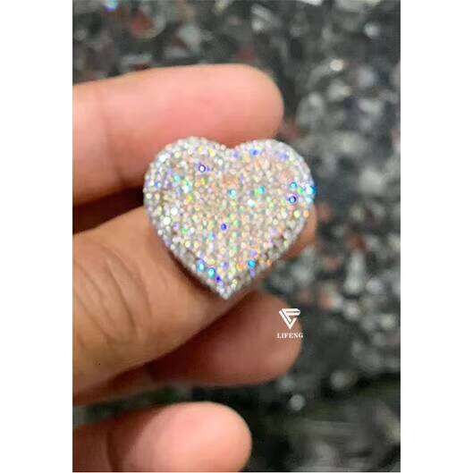 Iced Out Jewelry Sterling Sier With VVS Moissanite Dia Heart Shape 14K Gold Ring Plated Men