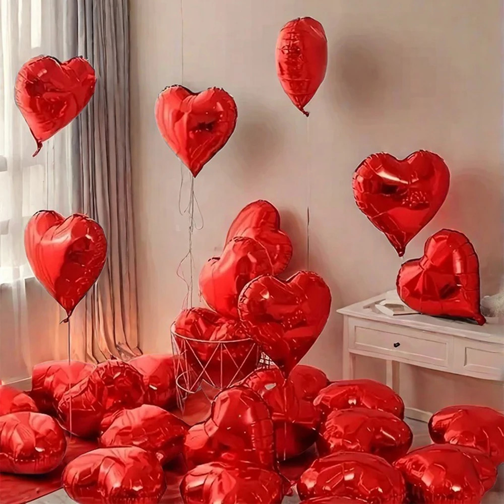50Pcs Valentines Day Heart Balloons 10 Red Love Heart Shape Balloon for Valentines Day Decorations Heart Foil Balloon Wedding 250724