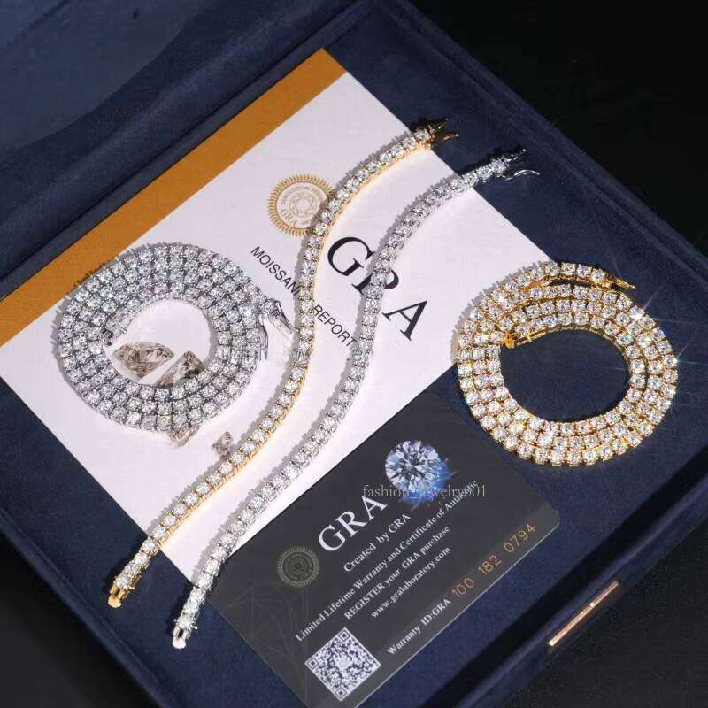 Iced Hip Hop Series Jewelry 4mm VVS Morganite White Certificate Tennis Chain Bracelet Suitable for Both Men and Women