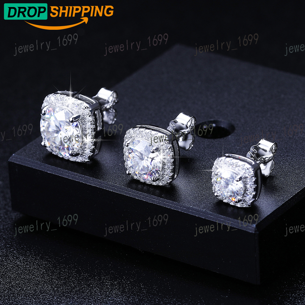 Dropshipping Fashion 5mm-8mm 925 Sterling Silver VVS Moissanite Diamond Screw Back Iced Out Sugar Halo Stud Earrings