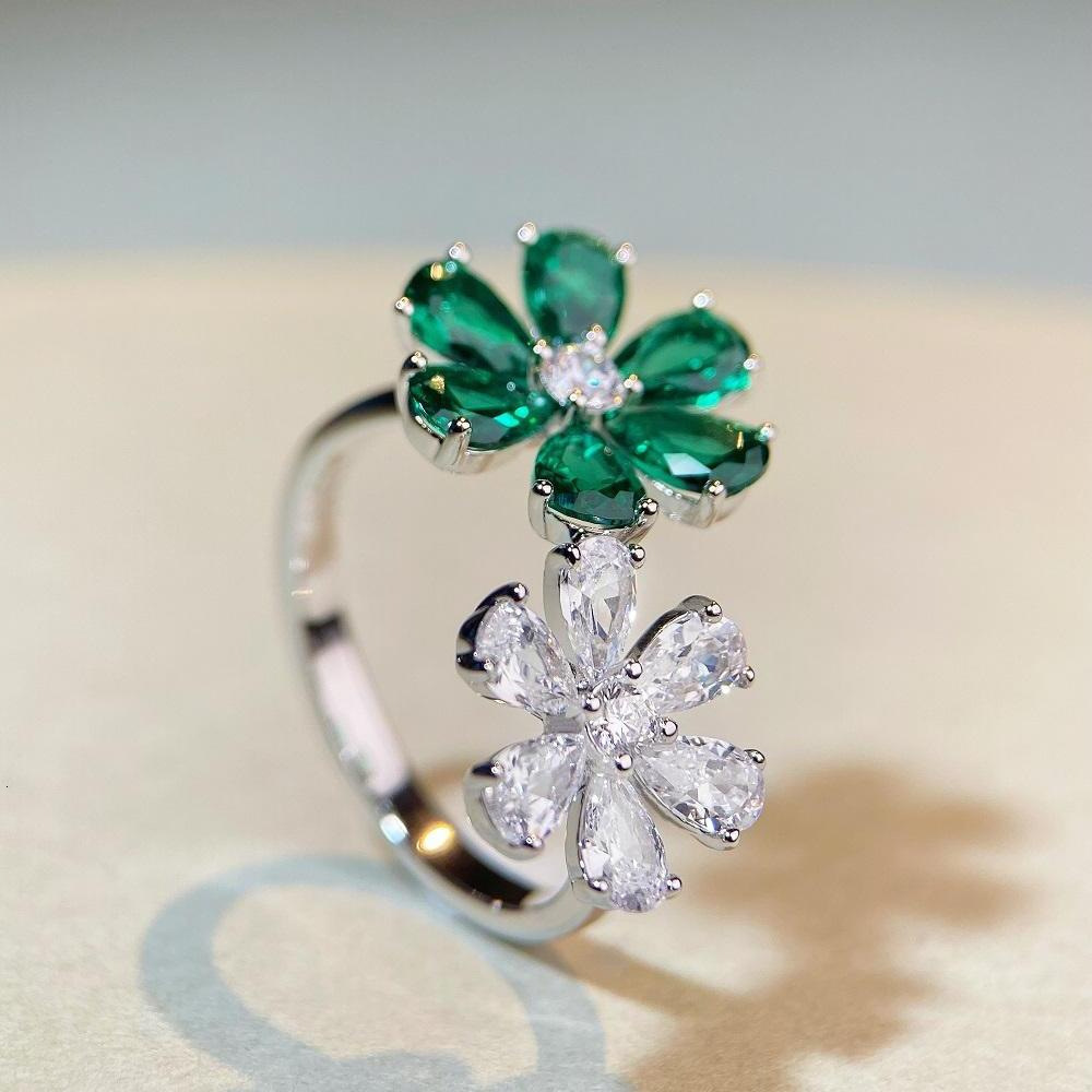 Jewelry S925 Sterling Silver Ring for Women Fashion White Zirconia Inlaid Flower Creative Trendy 250728