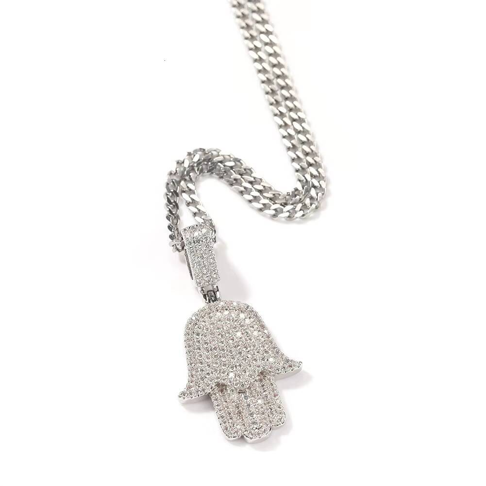 Wholesale Hip Hop Iced Out CZ Hamsa Hand Pendant Necklace Jewelries