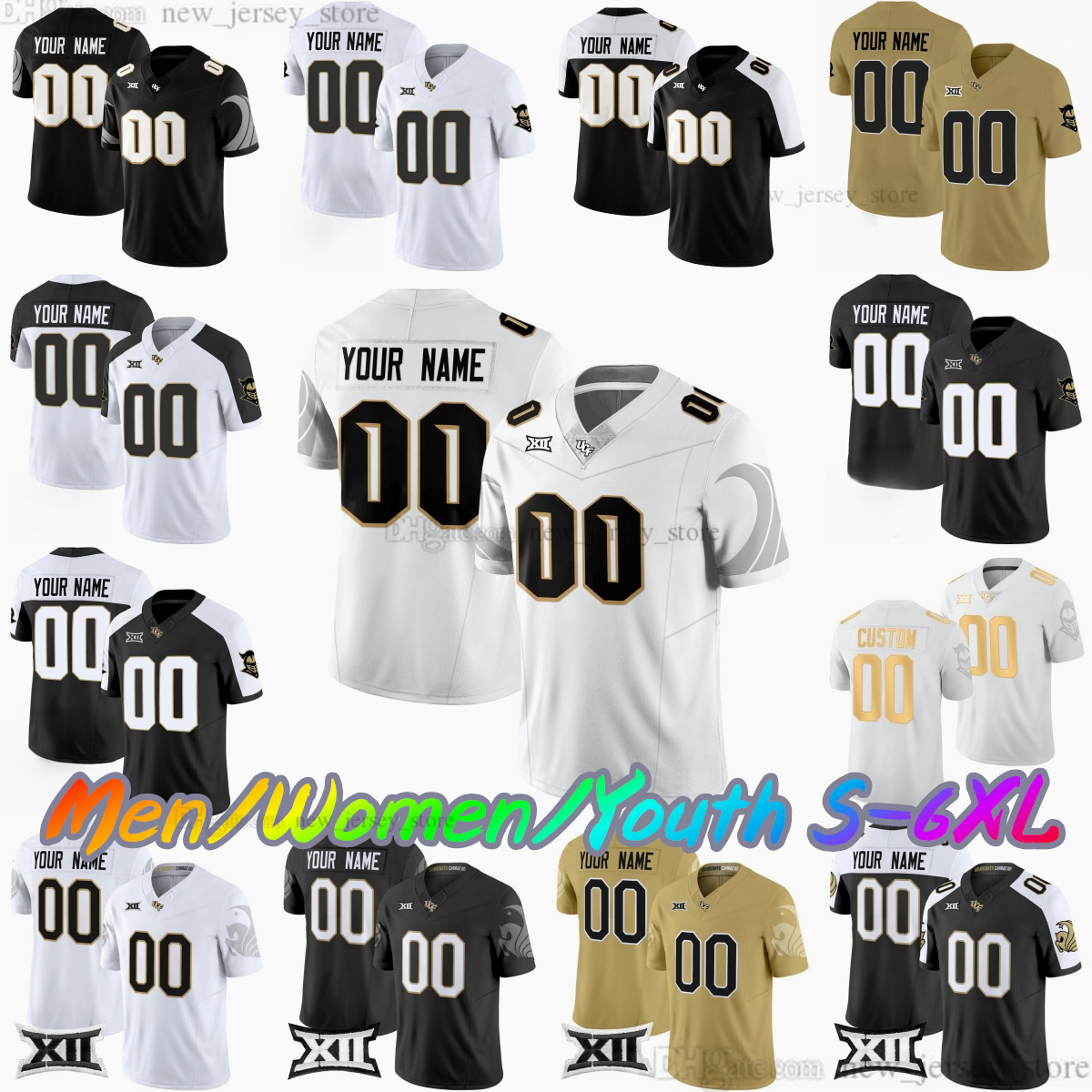 2025 Custom S-6XL UCF Knights College Football Jersey 1 KJ Jefferson 2 Tayven Jackson 7 Duane Thomas Jr. 11 Jacurri Brown 80 Trent Whittemore 7 RJ Harvey Stitched Jerseys