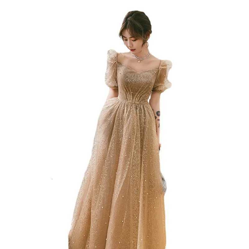 Evening Dress New Temperament Banquet Winter Hostess of Annual Meeting Golden Long Dignified Champagne Dress for Women Z250728