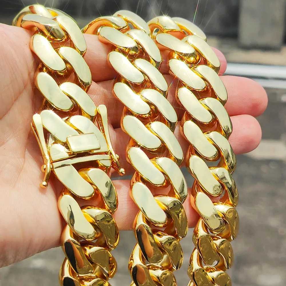 22mm Wide Hip Hop Copper Bling Silver/Gold Plated Cuban Link Chain Round Heavy Miami Chunky Necklaces for Men Jewelry W250728