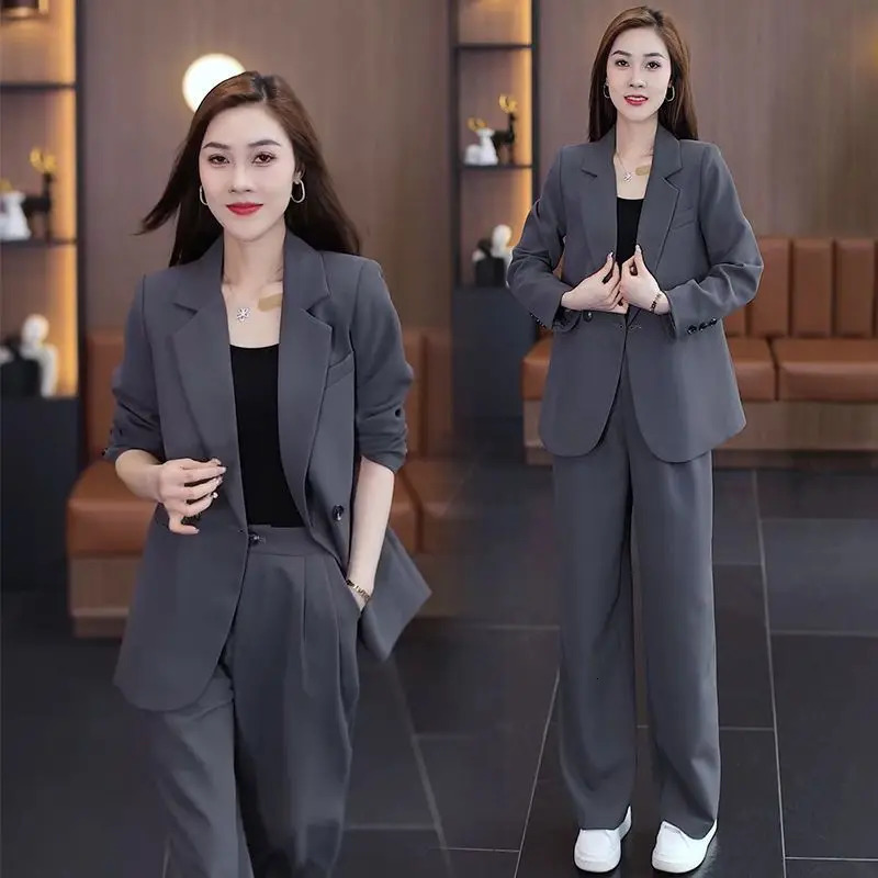 Spring Fashionable and Stylish Professional Suit Two Piece Set Korean Elegant Casual Pants Set 250728