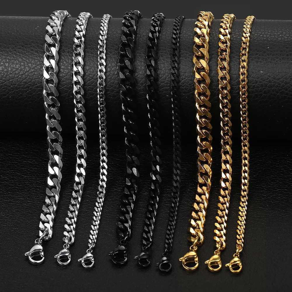 3-11mm Mens Bracelets Stainless Steel Curb Cuban Link Chain Black Gold Color Silver Color Bracelet For Women Jewelry KBM03 W250728