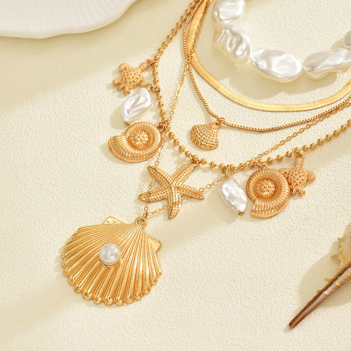 Bohemian Irregular Pearl Light Niche Ocean Style Starfish Shell Pendant Necklace for Women Jewelry for Women