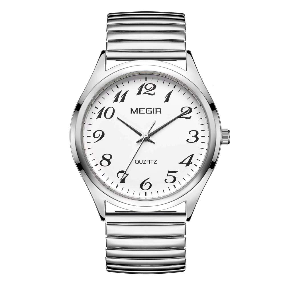 DHwatches MEGIR 1088 Senior Watch - Large Dial Easy-Read Watch for Elderly, Stainless Steel Band, Quartz Movement, 30M Waterproof