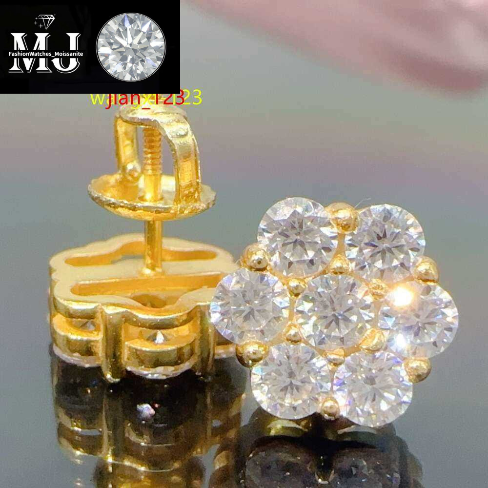 Iced out cluster lab dia screw back sier wer vvs moissanite stud earrings for men women