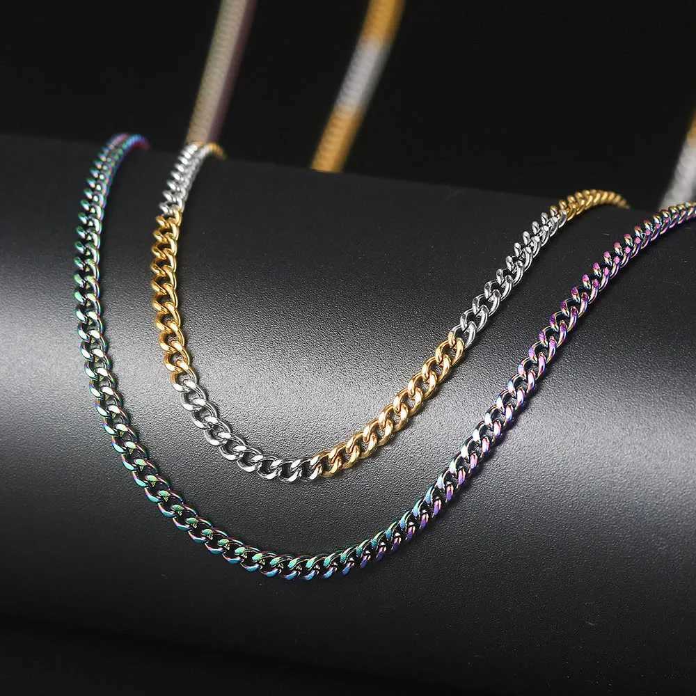 Mens Cuban Chain Necklace 3/5mm 60cm Stainless Steel Minimalist Silver Color Fashion Hip Hop Jewelry Trend Accessories Gifts XJ250708