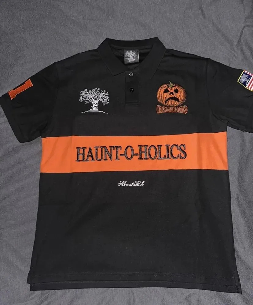 Y2k Haunted Mound Short Sleeve Shirts Collar Retro T-shirt Gothic Pattern Embroider Men Women 2000s Street T-shirt men clothing 250728