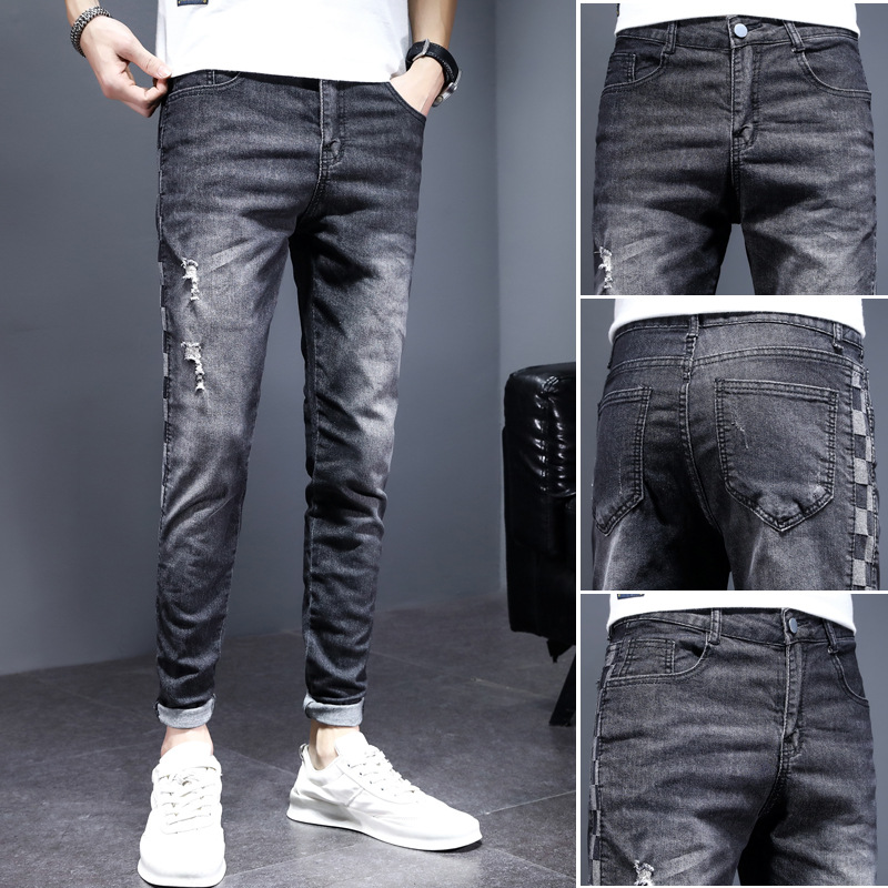 free shipping designer pants for man Slim fit ripped ankle pants
