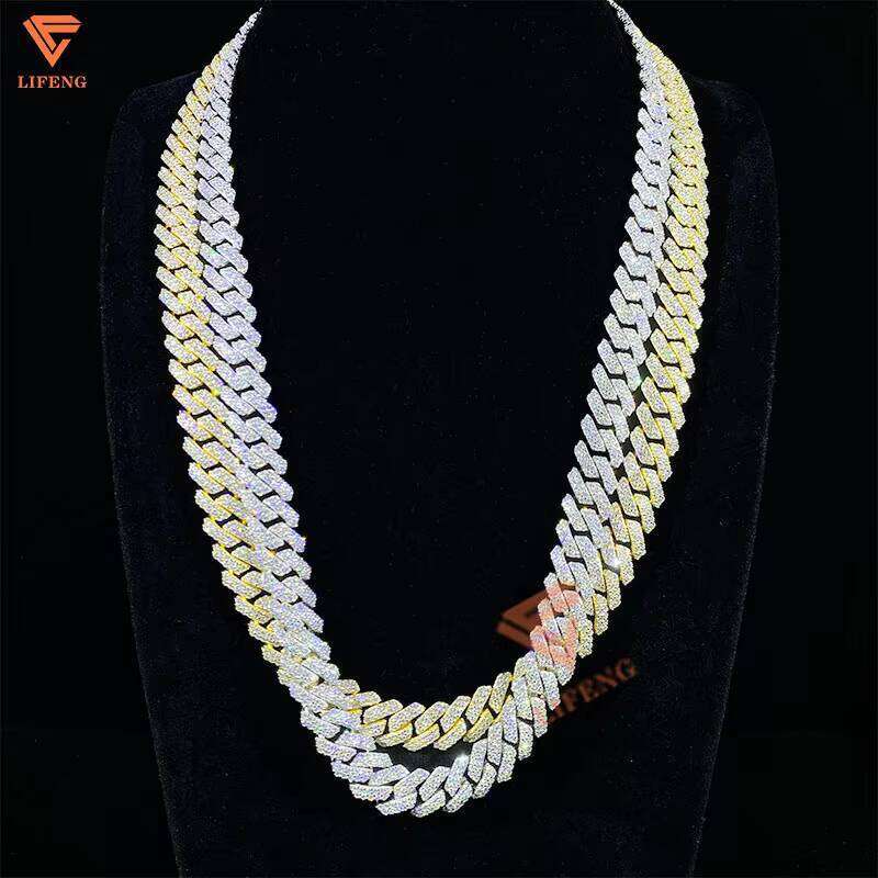 High Quality 12MM Gold Plated Moissanite Dia Chain Sier Iced Out Cuban Link Necklaces with GRA Certificate